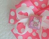 The Bella Baby Hello Kitty Pink & White Polka Dot Scrabble Tile Ribbon Flower Hair Clip Bow Accessory I Love HK