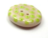 Handmade lampwork glass button  -  Natural -  beige, ecru, lime, folk button