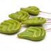 Handmade lampwork glass head pins - Olive Green leaves - 5 leaf headpins, spring leaves