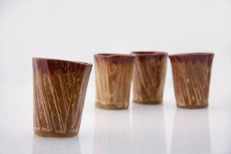 espresso cups  in golden brown set of four handless mugs - claylicious