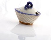 ceramic sugar bowl in satin white and blue - claylicious