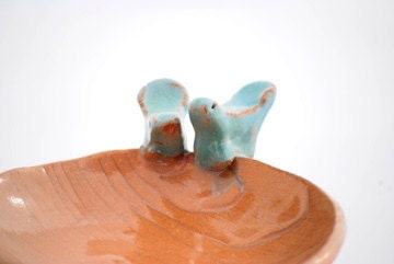 Ring holder bowl love birds orange and blue