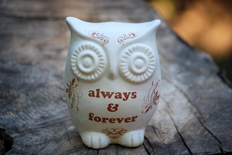 owl home decor "always & forever " on ivory white