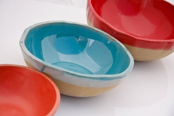Nesting Bowls in red blue and coral kitchen decor - made to order