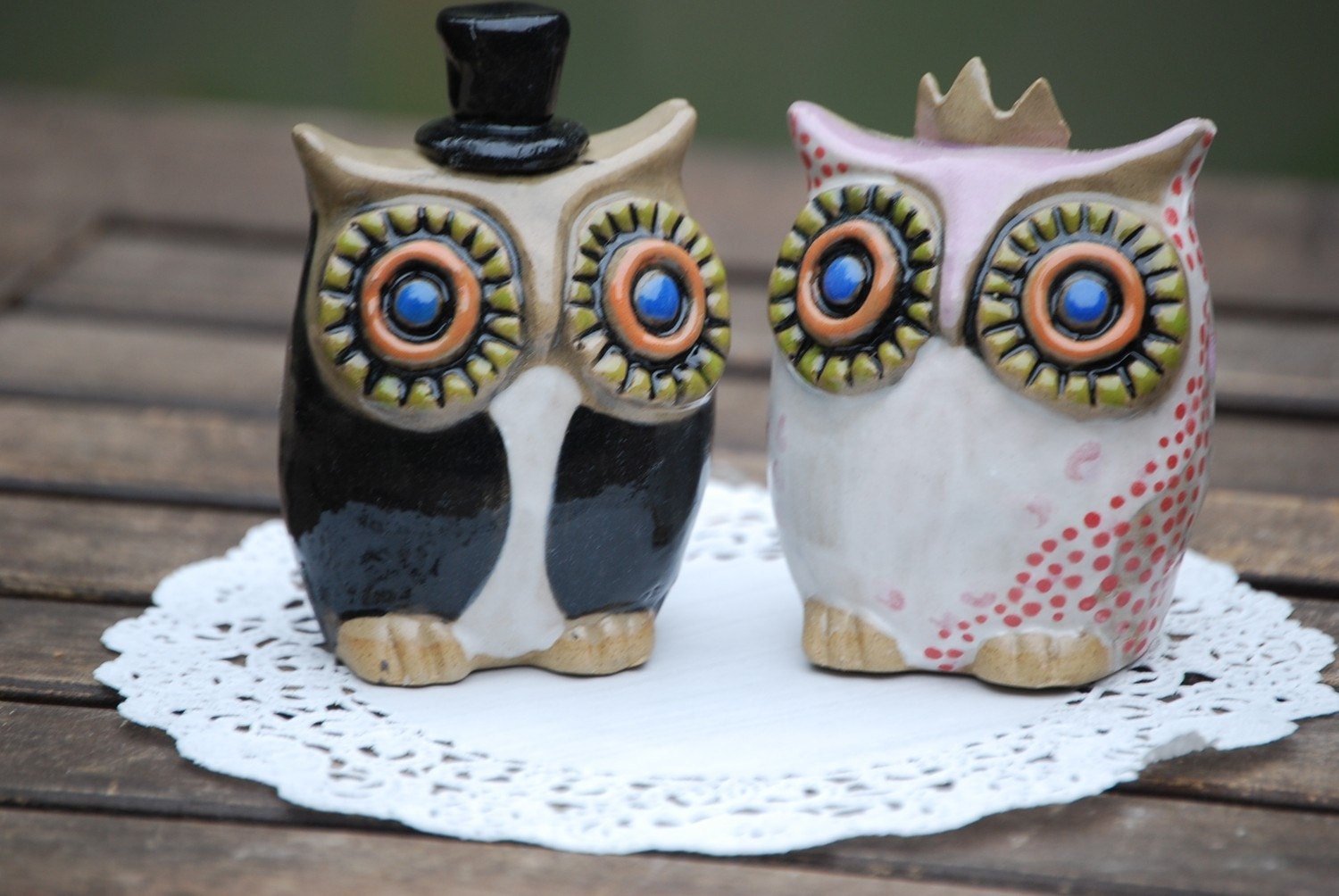 custom Owl wedding cake toppers -Handmade ceramic custom MADE TO ORDER