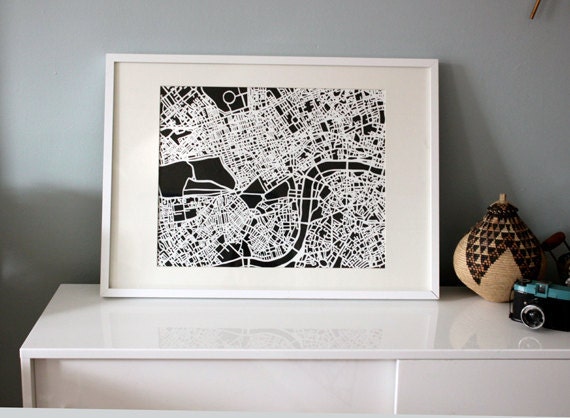 Screenprint of paper-cut London map