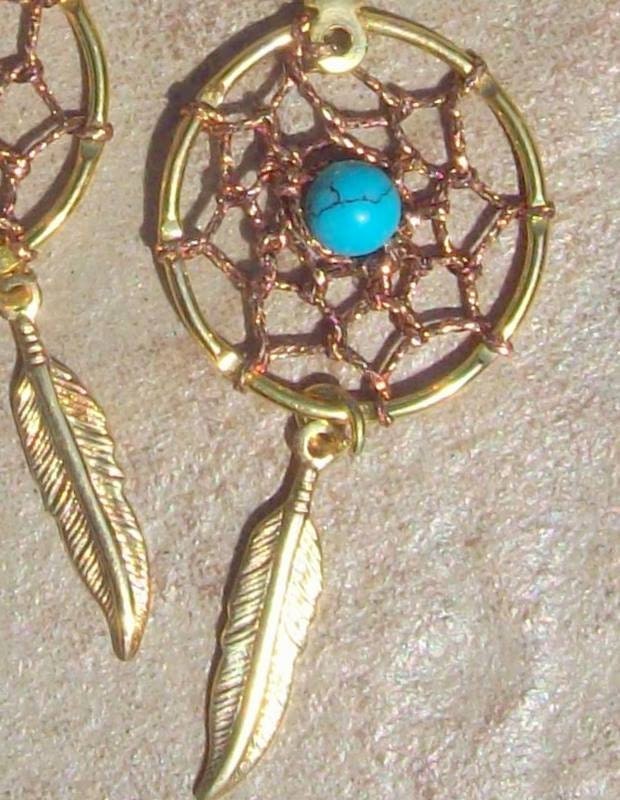 Gold, Turquoise and copper dream catcher earrings