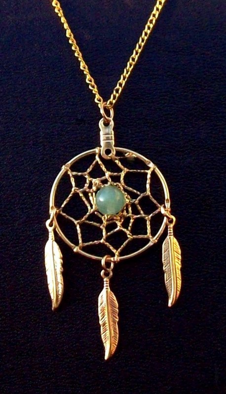 DREAMIN in GOLD and GREEN Adventurine Dream catcher necklace
