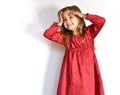 Organic Girls Dress in Scarlet Red, Children Valentines Day Clothing, Long Sleeved Party Dress in Red or Natural Ivory Organic Sateen