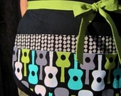 Teacher Apron - Modern Guitars Six-Pocket Half Apron in Lime, Gray & Aqua Blue for Music Lovers, Hair Dressers, or Music Teachers