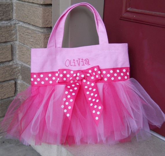 Special listing for Pamela - Embroidered Dance Bag -Pink Bag with Shades of Pink Tulle and Polka Dot Ribbon Medium Tutu Tote Bag - MDTB244