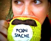 Coffee Mug Tea Cup Cozy Porn Stache chartreuse crochet cover