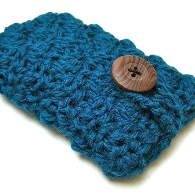 Ipod case Iphone case cozy Wool teal blue handmade