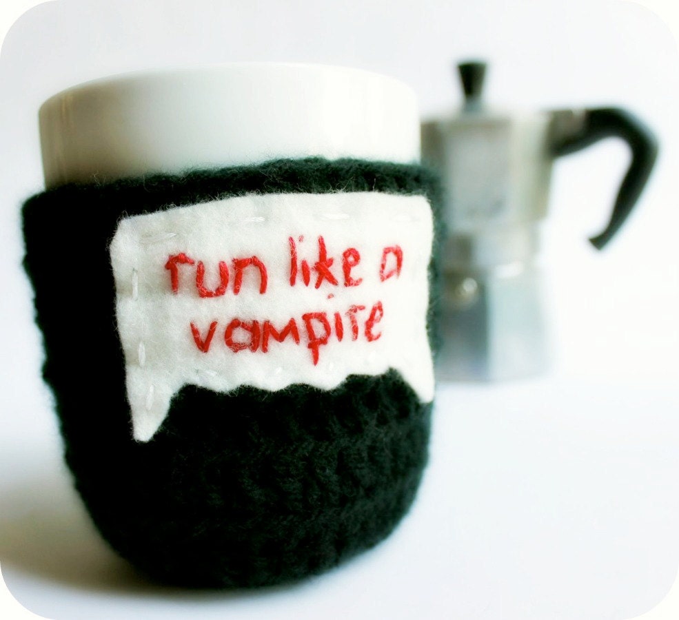 Vampire Coffee mug cozy Tea cup cozy red black white crochet halloween handmade cover