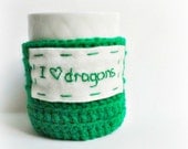 Dragons funny coffee mug cozy tea cup green crochet handmade cozy cover