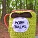 Coffee Mug Tea Cup Cozy Porn Stache chartreuse crochet cover