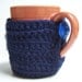 Like Funny Coffee Mug Cozy tea cup navy white Facebook crochet handmade cozy cover