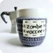Coffee Mug Zombie Vaccine Tea Cup Cozy blue purple crochet cover