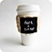 Funny Travel Mug To Go Cup cozy black white cream crochet handmade cover