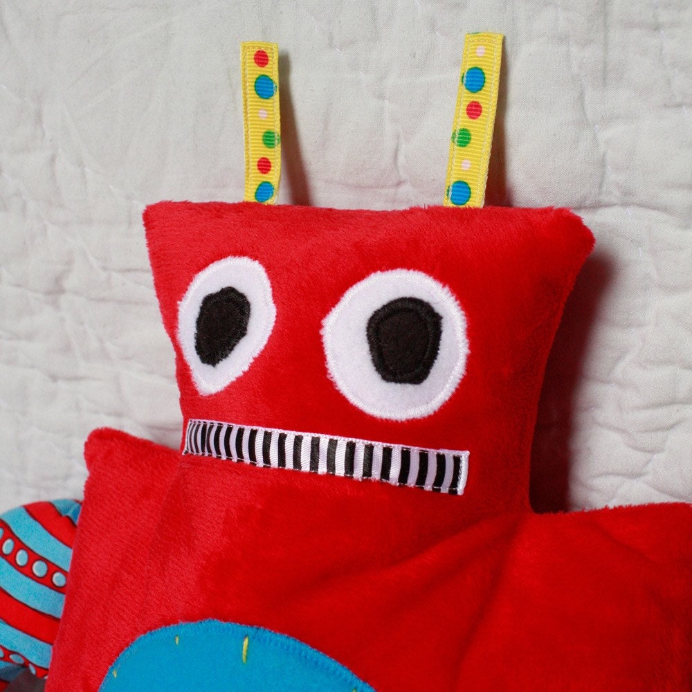 RESERVED FOR CSEDLACEK --- Emerson / red plush robot toy