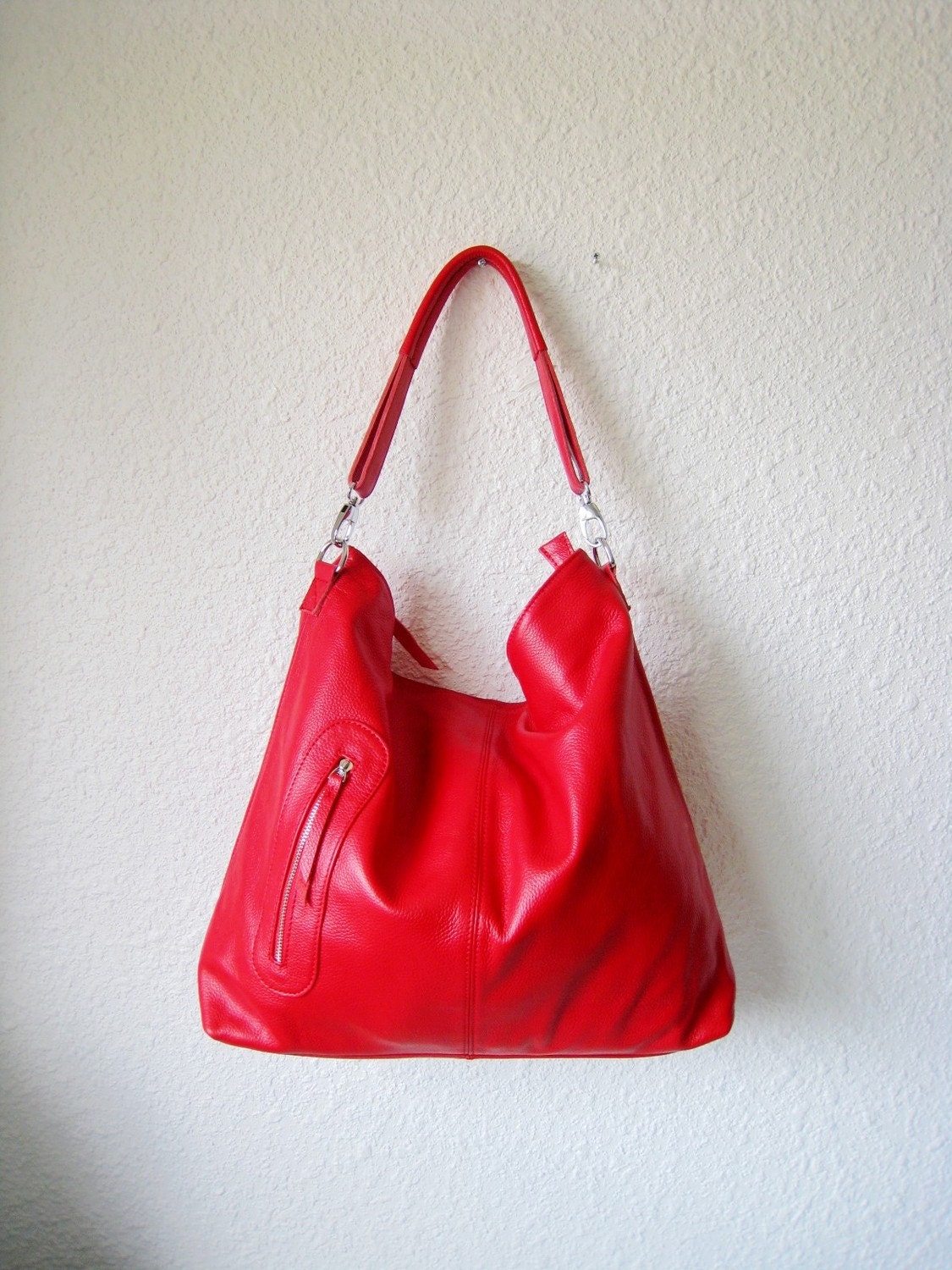 Leather hobo Max medium red---Adeleshop handmade Leather bag Messenger Diaper bag Shoulder bag Tote Handbag Hip bag Women