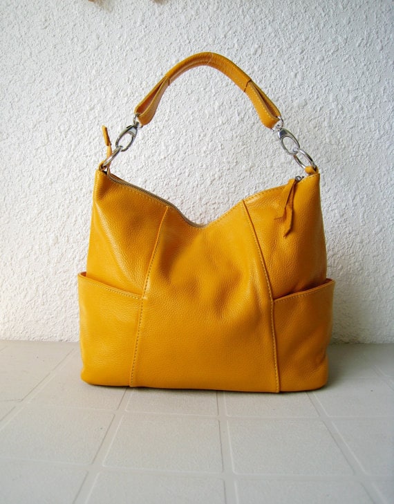 Leather handbag purse Jolie medium yellowAdeleshop by Adeleshop