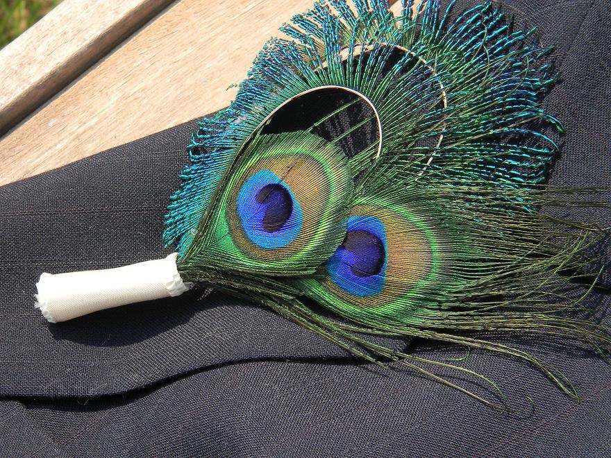 Nathan - Peacock Feather Boutonniere or Corsage