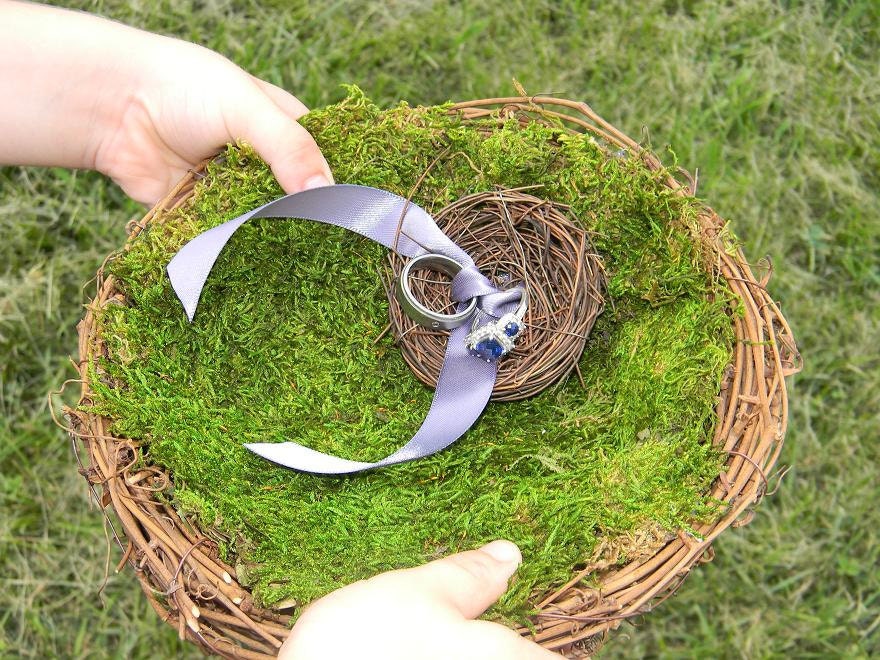 Moss birds nest Ring Bearer pillow