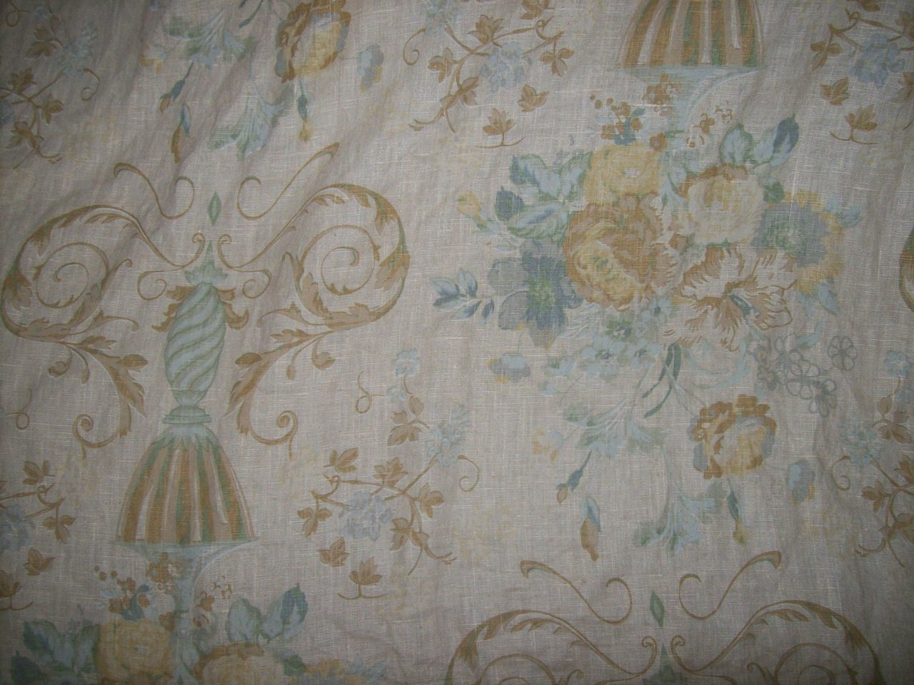 CHRIS STONE Pottery Barn/Ethan Allen Linen Fabric Floral Vase Swirl Gold Blue