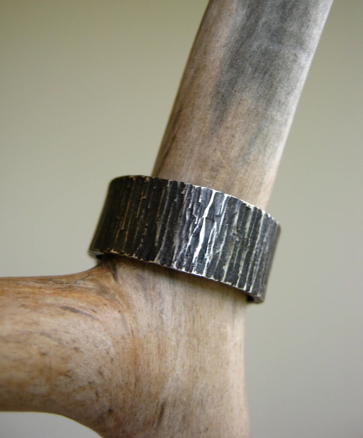 Bark Texture Ring -Oxidized- Rustic Heavy Sterling Silver Band - Alternative Wedding Band