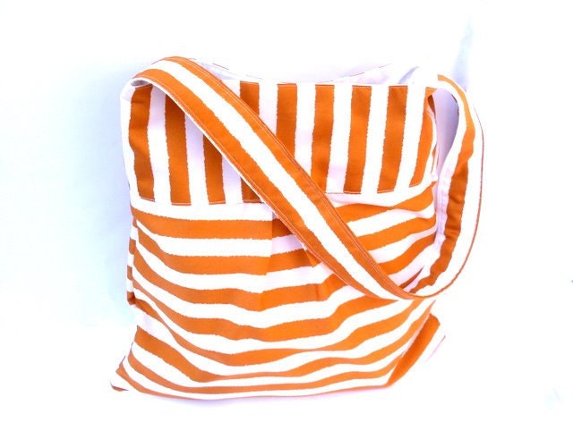 Mustard and white tote bag stripe