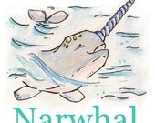N is for Narwhal. ALPHABET PRINT. 5X7 Nursery Art Wall Decor