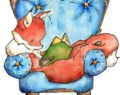 Children Art Print. The Reading Chair 8X10. Nursery Art Wall Decor