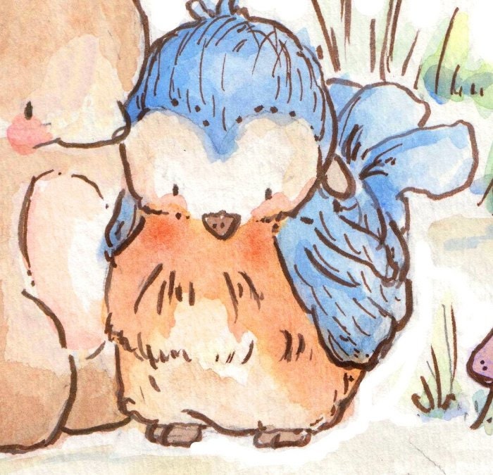 Children Art Print. Mouse and His Bird. PRINT 8X10.Nursery Art Home Decor