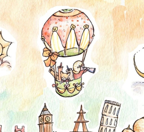Children Art Print. VINTAGE Let's Travel-GIRL. PRINT 8X10. Nursery Art Home Decor