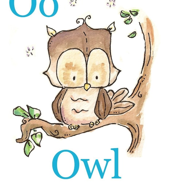 O is for Owl. ALPHABET PRINT. 5X7. Nursery Art Wall Decor