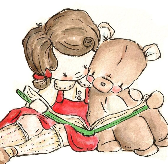 Read with a Friend. PRINT. 8X10. Nursery Art Wall Decor