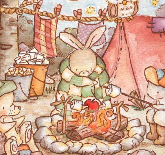 Children Art Print. The Camping Trip. PRINT 8X10. Nursery Art Home Decor