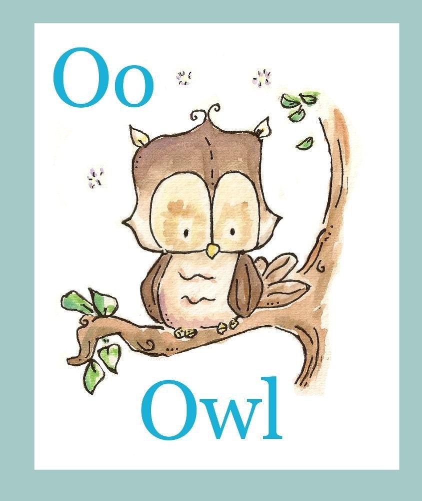 O is for Owl. ALPHABET PRINT. 5X7. Nursery Art Wall Decor