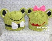 Knitting Pattern Kiss Me I'm Froggish Hats (Girl and Boy Frog 2 Baby Animal Hats)