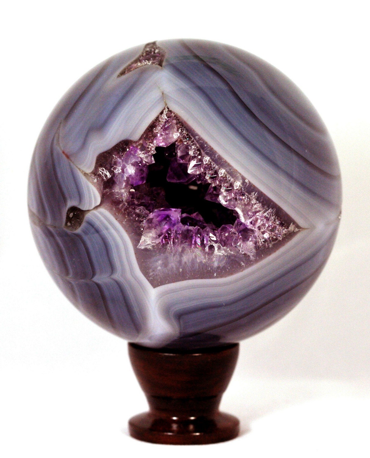 RESERVED - 3.41 Inch Amethyst Agate Druzy Gemstone Geode Sphere or Crystal Ball Inv. 29