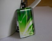 Green Abstract Glass Tile Pendant Necklace
