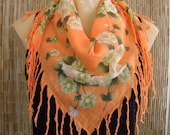 Limited Collection...Anatolian Cotton Gauze Scarf....Orangy Sunset. white Flowers...Hottest Mediterranean Trend..