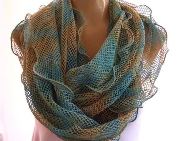 Breathtaking tie-dyed Mermaid net.. Colors of Atlantis.....Infinity Scarf..Super soft.