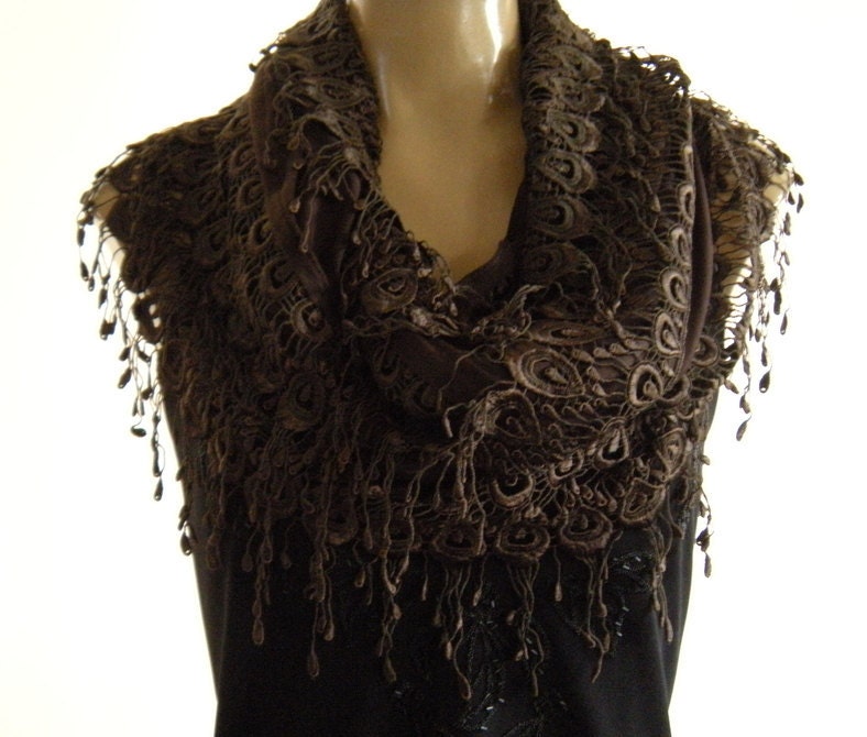 La Boheme..Navy Blue...laced and fringed Necklace/Infinity scarf. Love story.
