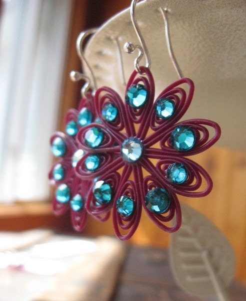 Blooming Plum and Aqua Earrings