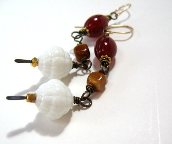 Earth Tone Rustic Boho Beaded Long Dangle Earrings - Autumn Colors