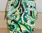 Fitted Large Cloth Diaper- Green Swirls - 20 to 30 lbs