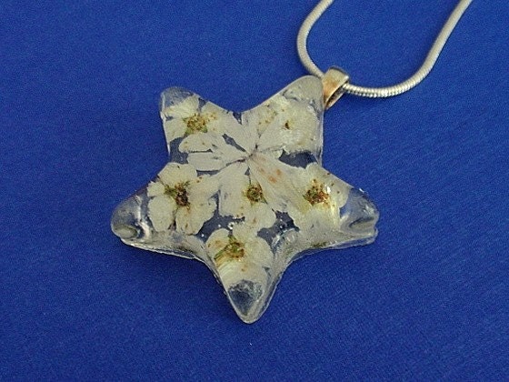 Star Light, Star Bright, First Star I See Tonight-Transparent Resin Pressed Flower Bridal Veil Pendant