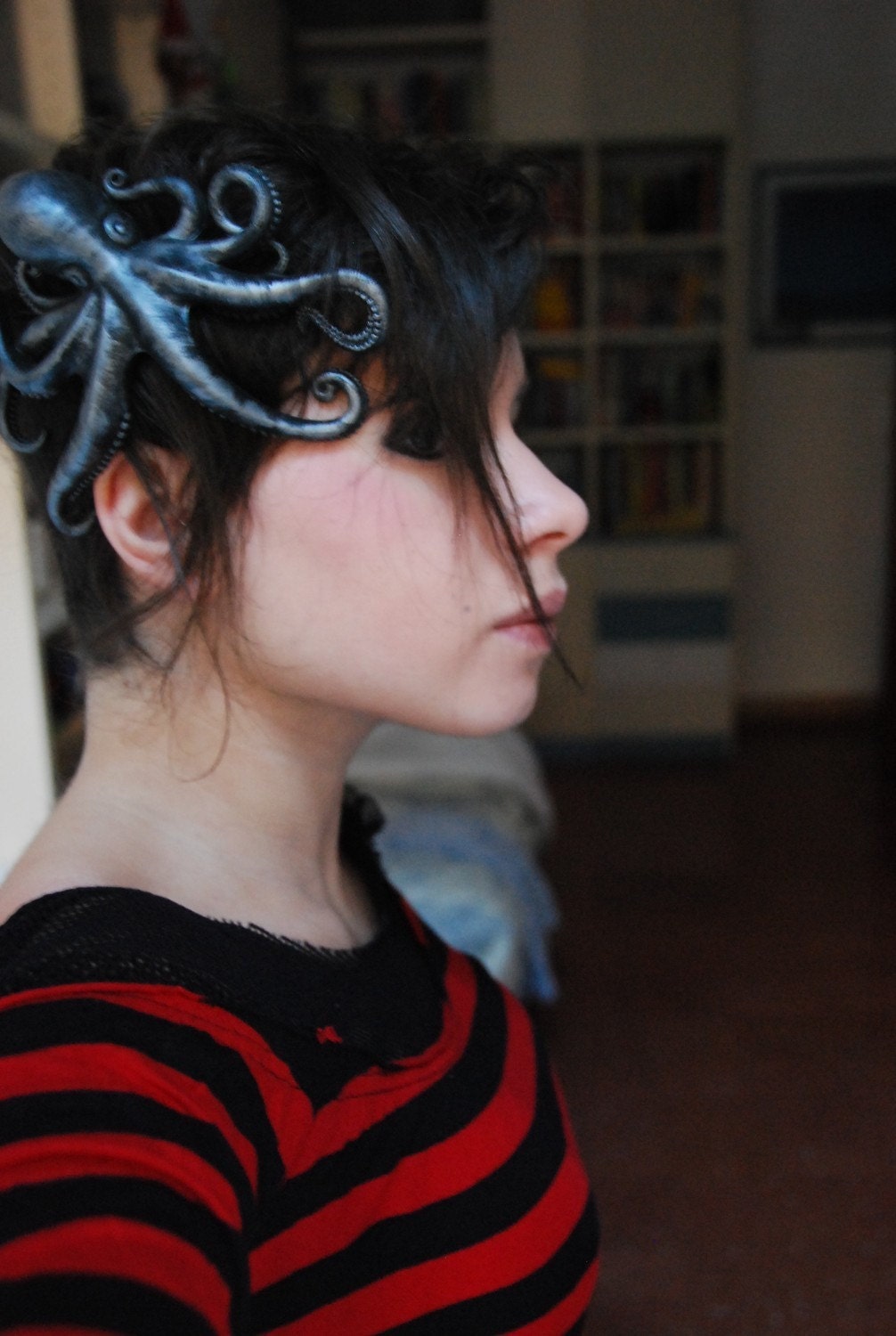 Silver Octopus hair clip Steampunk Couture Cthulhu